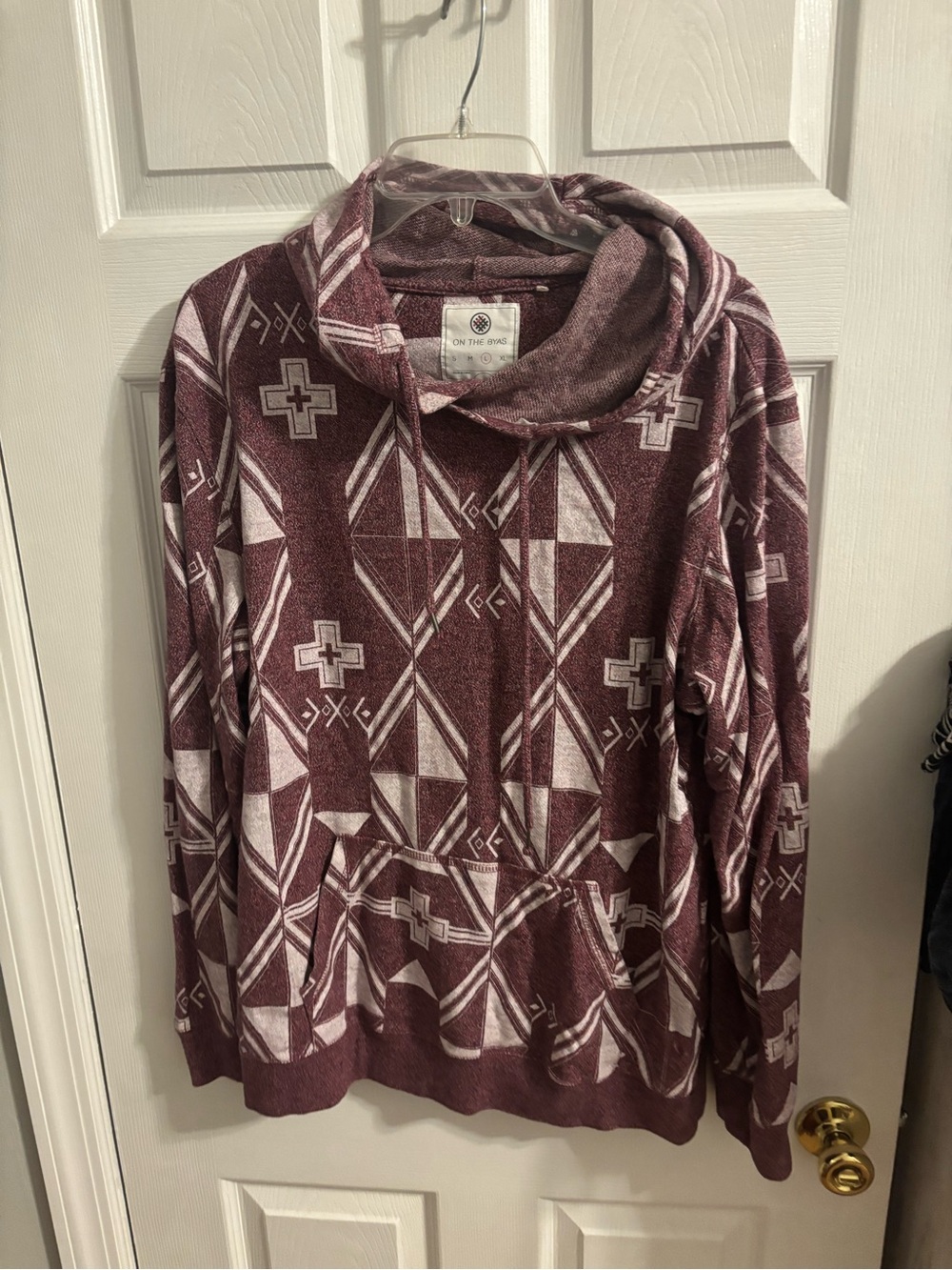 on the byas Maroon and White Geometric Cowl Pullover Sweater